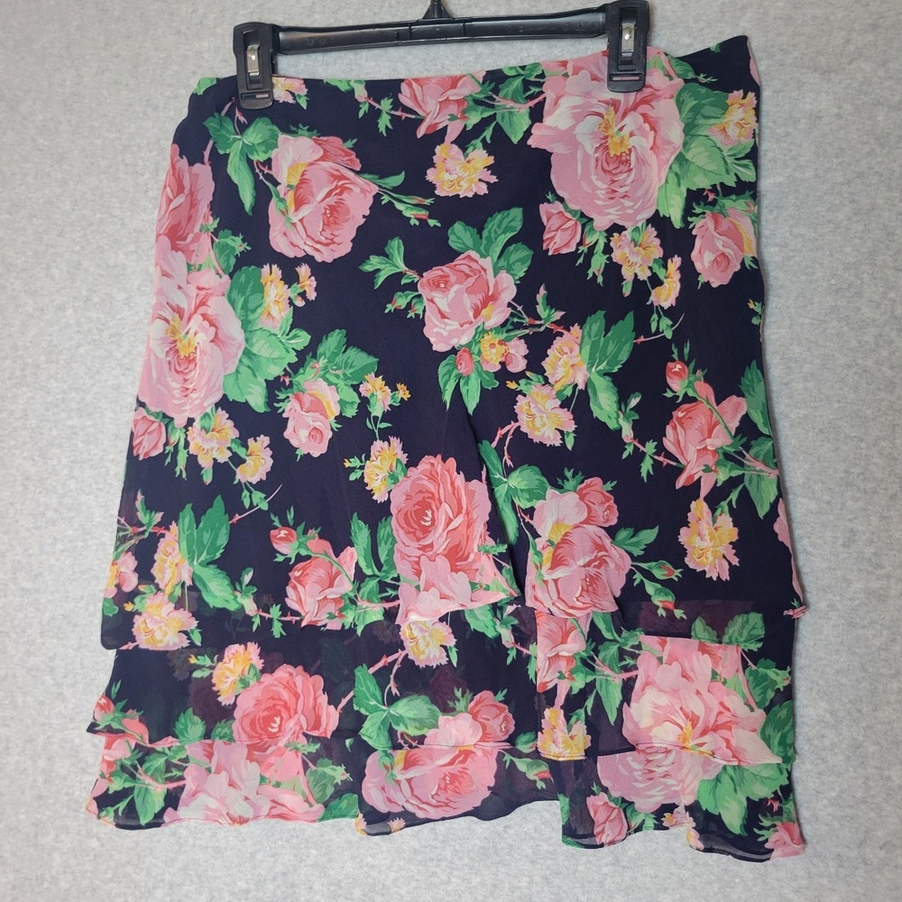 Lauren RL Silk Skirt Womens 12 Tiered Floral Knee Length Zip Fairy Whimsical